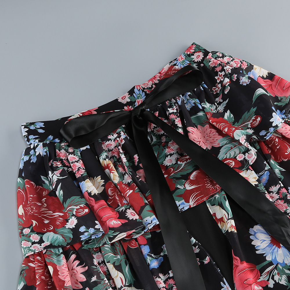 Women's Clothing Sexy Floral Print Strapless Halter Top And Cropped Mini Skirt Set Women's Cake Skirt Fashion Party Wear_ecoleips.com