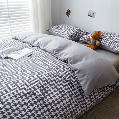 Summer bed sheet set four-piece cotton washable duvet cover bed set three-piece solid color quilt cover bedding set four-piece Nantong