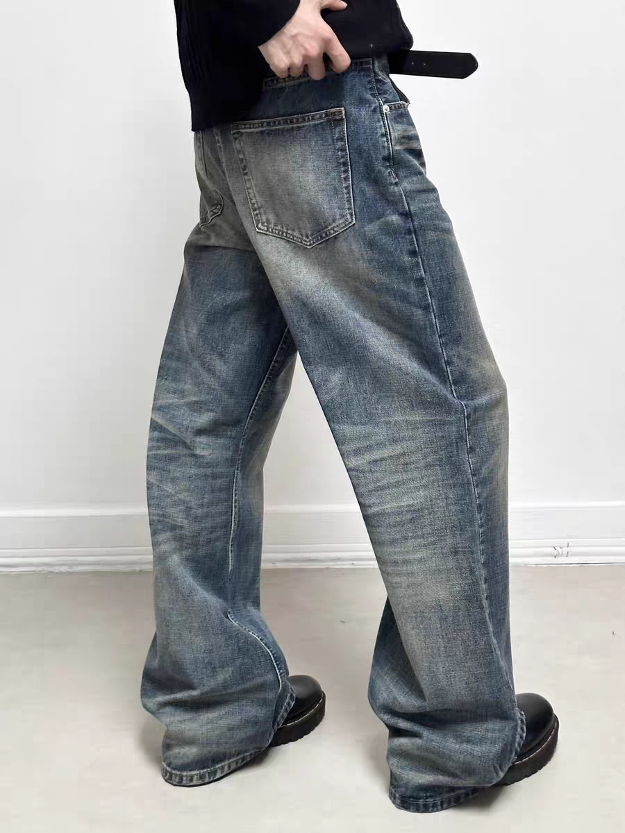 Goinsk Men's Flared Jeans CleanFit Wide Leg Pants Retro American Loose Fit For Spring Autumn_mkmklike.com