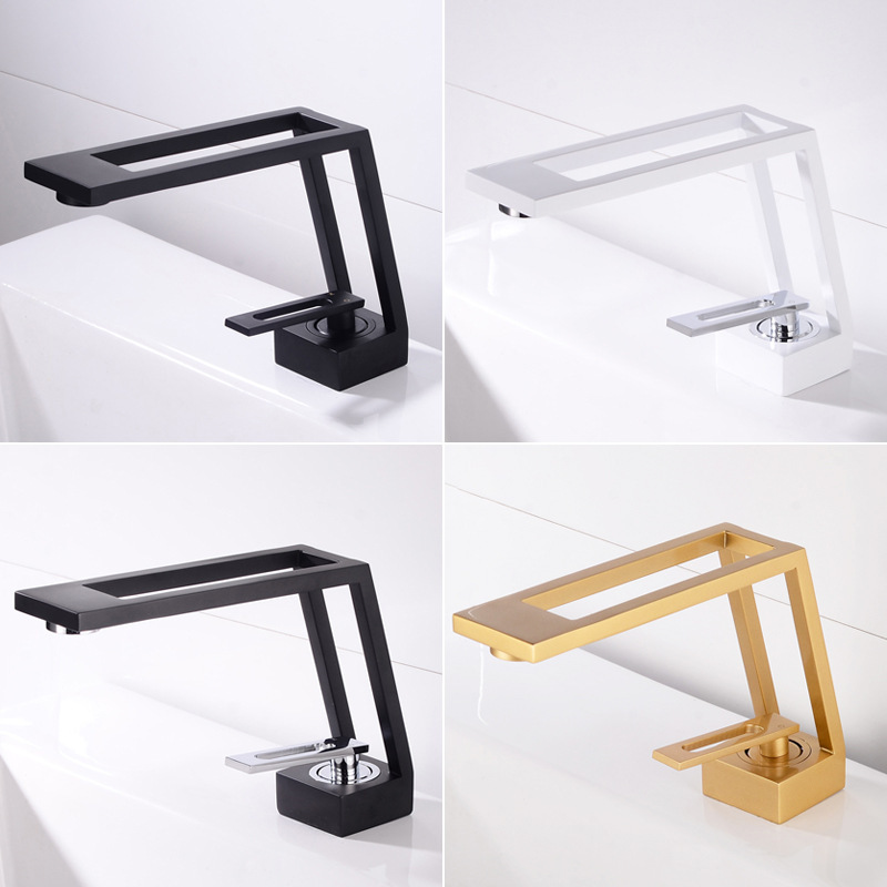 Nordic Black Faucet Minimalist Industrial Style Household Bathroom Cabinet Washbasin Basin Faucet Full Copper Hot and Cold Water