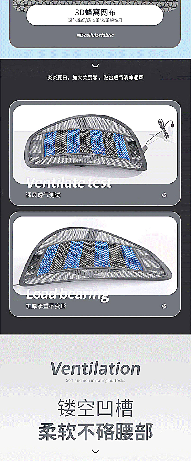 Car Ventilation Lumbar Support with USB Dual Fans, Summer Fan, Wood Bead Massage, Breathable Cooling Car and Office Backrest Cushion
