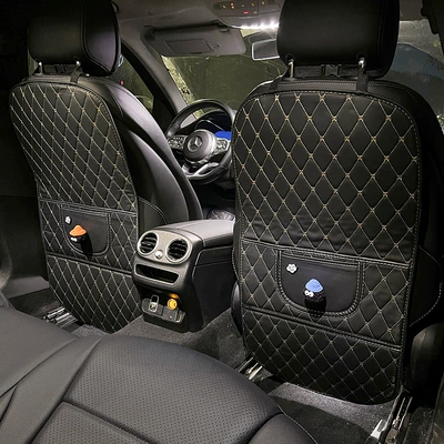 Chair back anti-kick pad, Kidsren's Car Rear Seat Protective - blue-hat-orange-hat-briquettes-black-anti-kick-pad-long-style