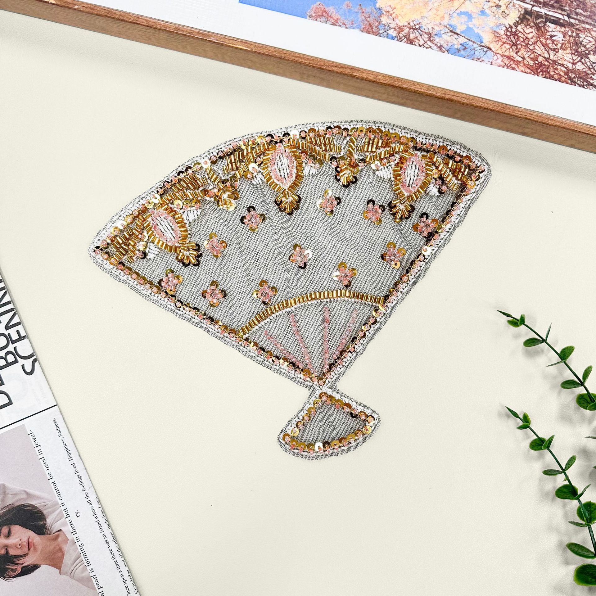 Sequinilla bordada en forma de ventilador pegatinas de tela de malla negra accesorios de encaje solubles en agua ropa bolsas de decoración pegatinas hechas a mano image 4
