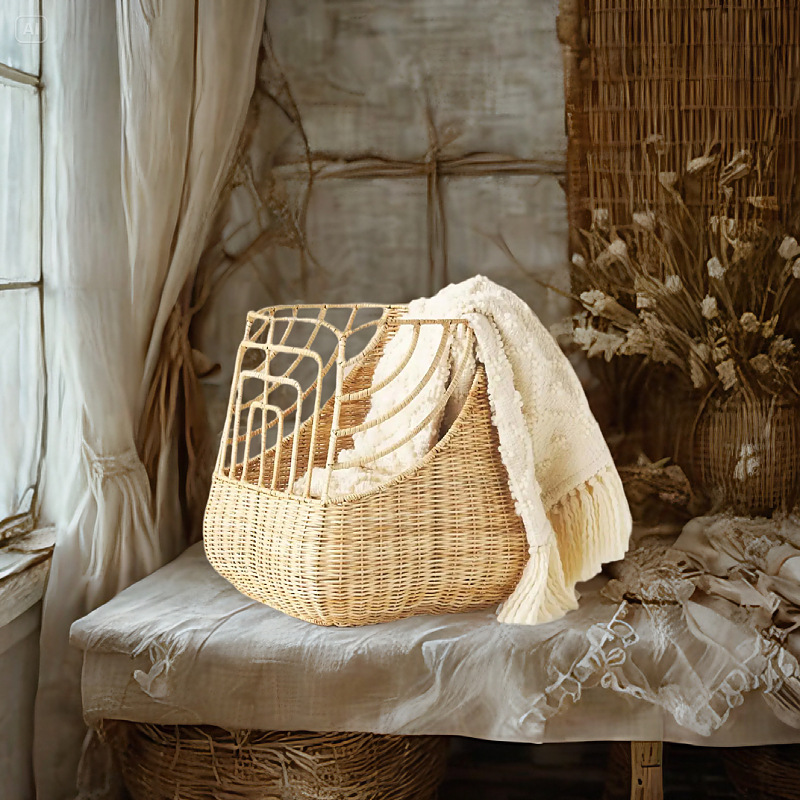 Cesta de almacenamiento para el hogar tejida de ratán al por mayor Cesta de pan francesa Cesta de almacenamiento de barra francesa Cesta de ropa sucia tejida a mano