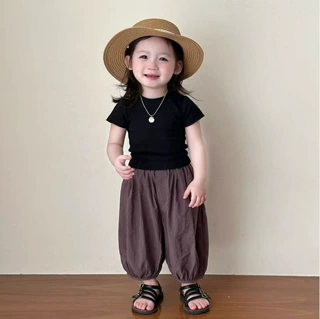婴幼儿套装2025新款夏季短袖T恤女宝宝灯笼裤九分裤防蚊裤两件套