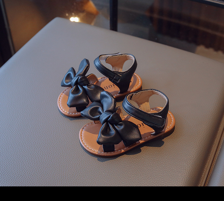 Sandales à semelle souple pour petites filles, édition coréenne, chaussures de plage décontractées avec nœud pour bébé, nouvelle collection été 2024_voghion.com
