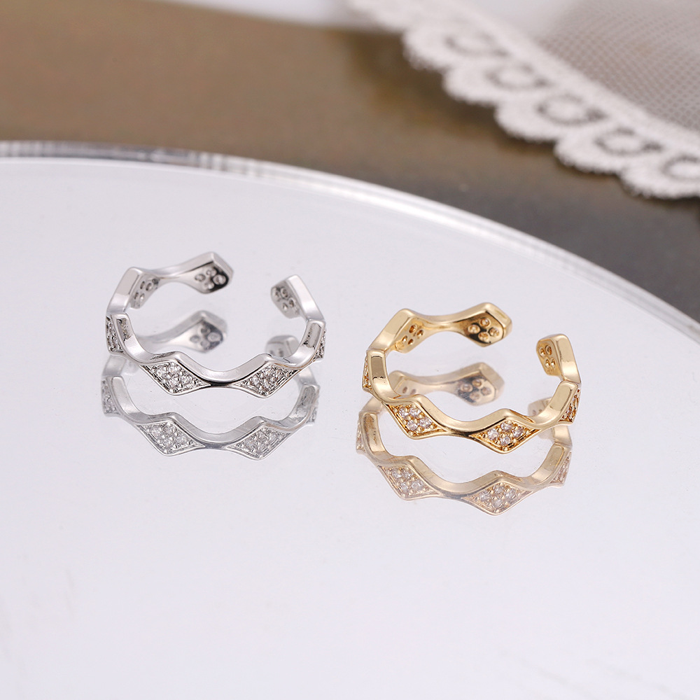 Daily Occasion Copper Material Simple Style Geometric Copper Plating Rhinestones Open Ring