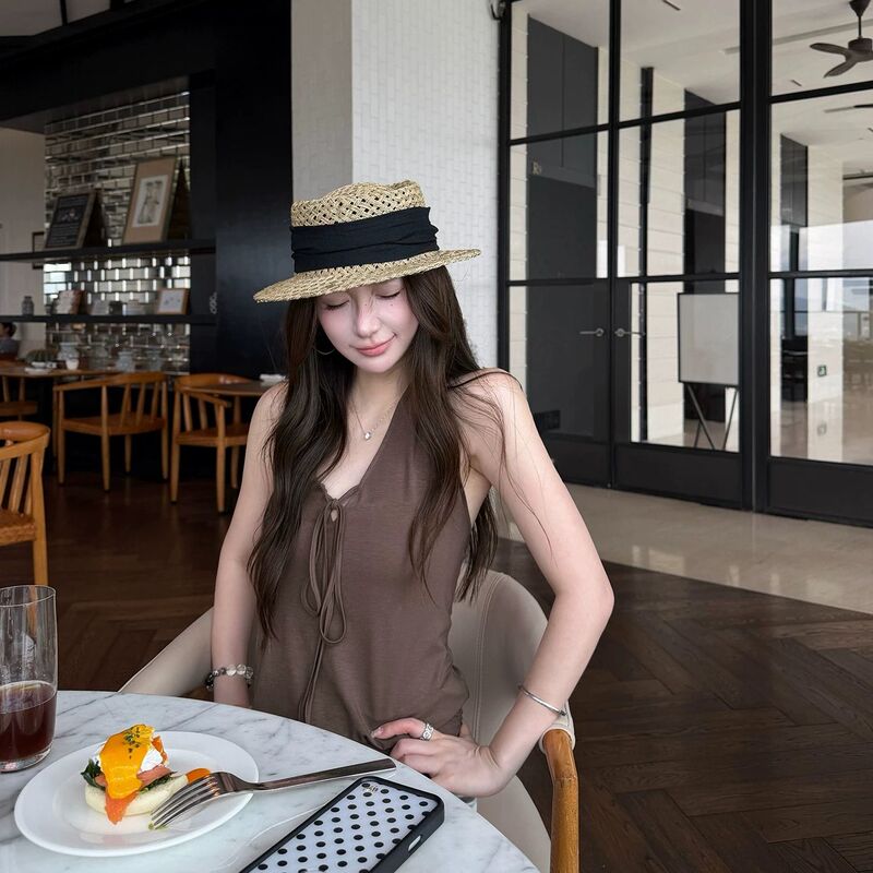 kumikumi stylish coffee-colored halter neck backless top for women, summer slimming versatile chic top