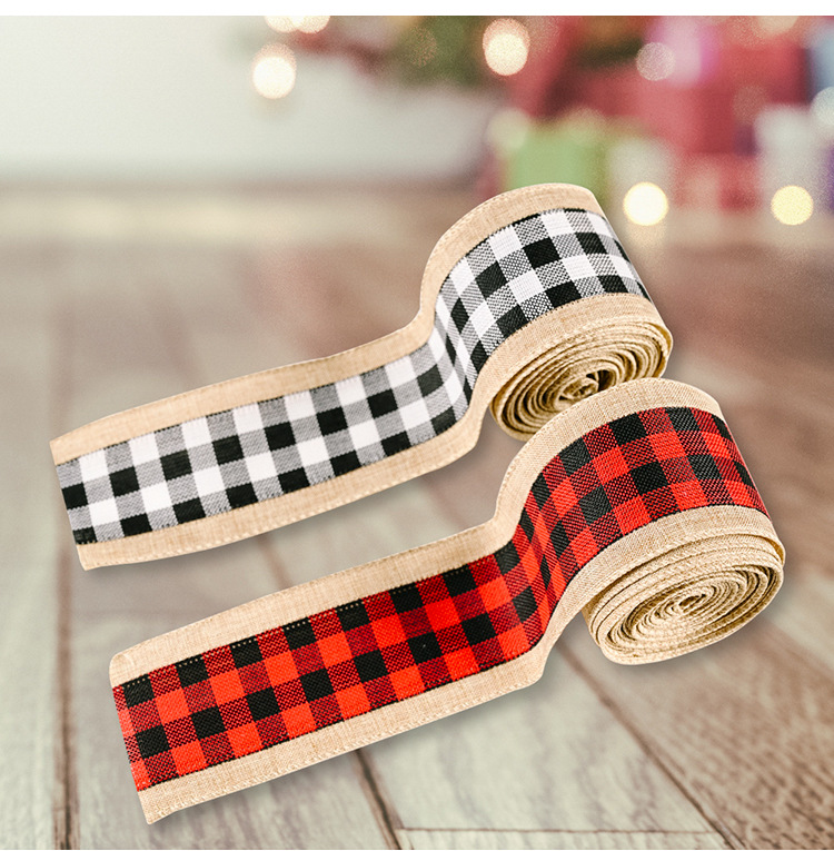 70g Weight Christmas Festival Wholesale Imitation Linen Edging Checked Christmas Decoration Ribbon Nihaojewelry 6