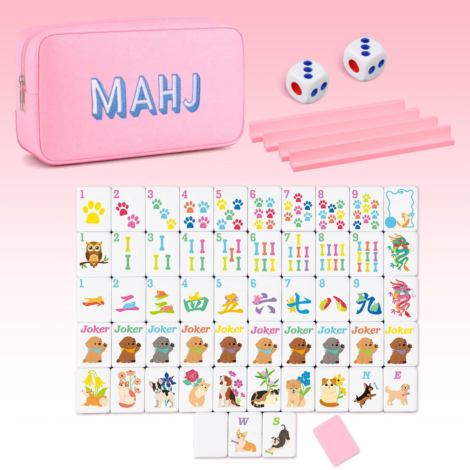 Amazon cross-border American mahjong small set with measuring ruler and dice, four-piece portable mini mahjong makeup bag