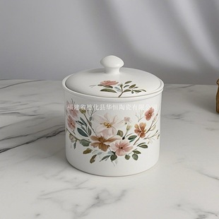 Factory Customized European-Style Household Ceramic Flower Butter Jar Kitchen Restaurant Butter Box Cheese Storage Jar with Lid
