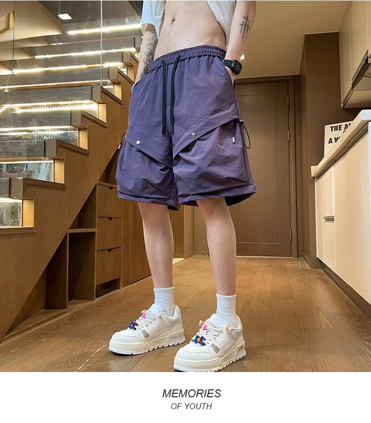Men's Summer Cargo Shorts Trendy High Street Style Large Pockets Sporty High End Casual Five Point Pants_viptrois.com
