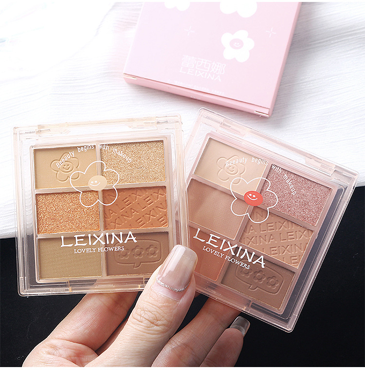 Six-color eyeshadow palette, multi-purpose, earth tones, fine glitter, matte, sugar color, soft light. Affordable makeup for students and beginners Application Scenario