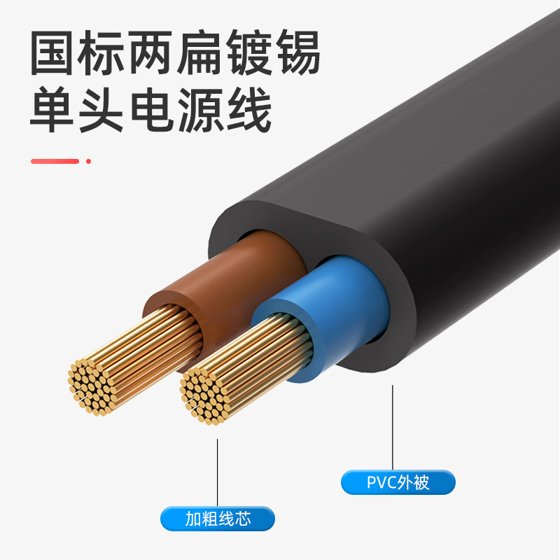 National Standard 2 Male Plug Cord 1.45 Meter 2-Prong Single-Head Pure Copper Plug Cord for Table Lamp Fan Power Cord