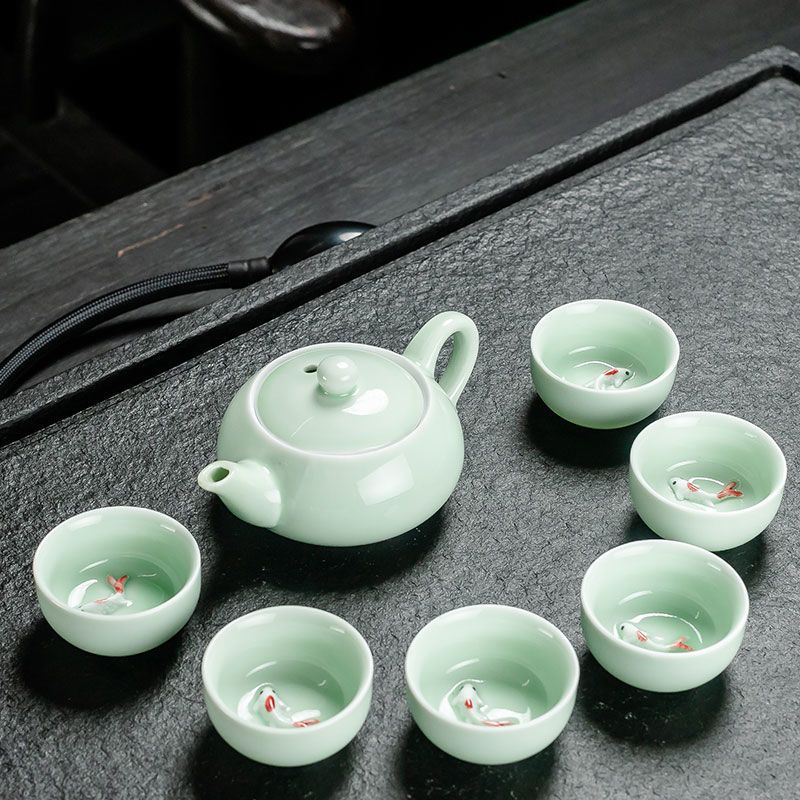 7 헤드 청자 잉어 차 세트 (공장 추천)