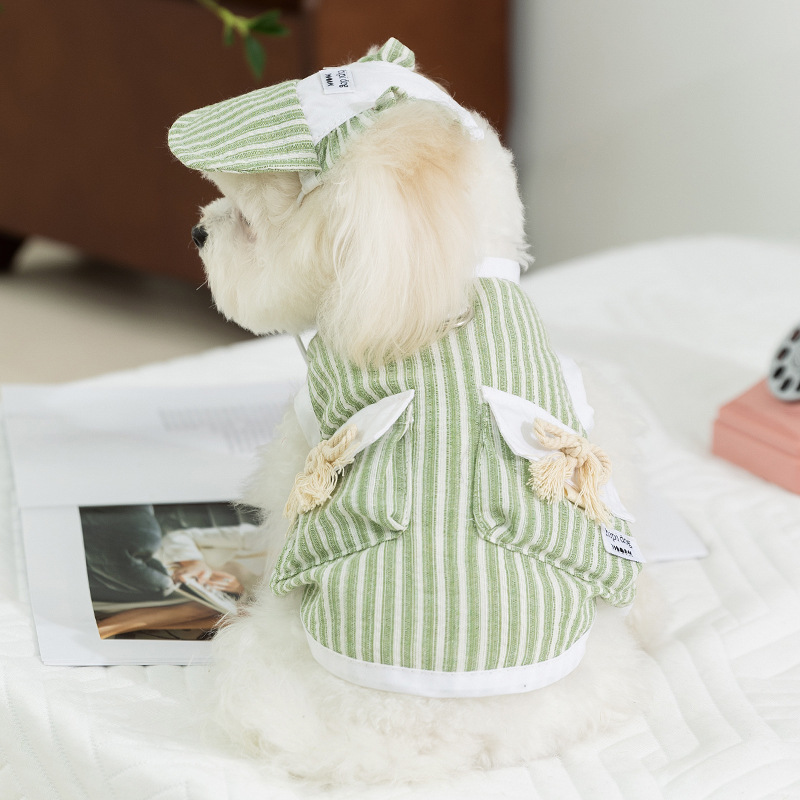 Ropa para cachorros simple chaleco de princesa a rayas gato verano protector solar con capucha sin mangas perro mascota ropa para perros al por mayor image 4