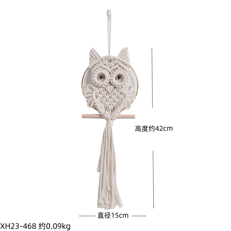 Cuerdas de algodón tejidas a mano búho colgante creativo tapices de estilo bohemio decoración de pared colgante de puerta de entrada