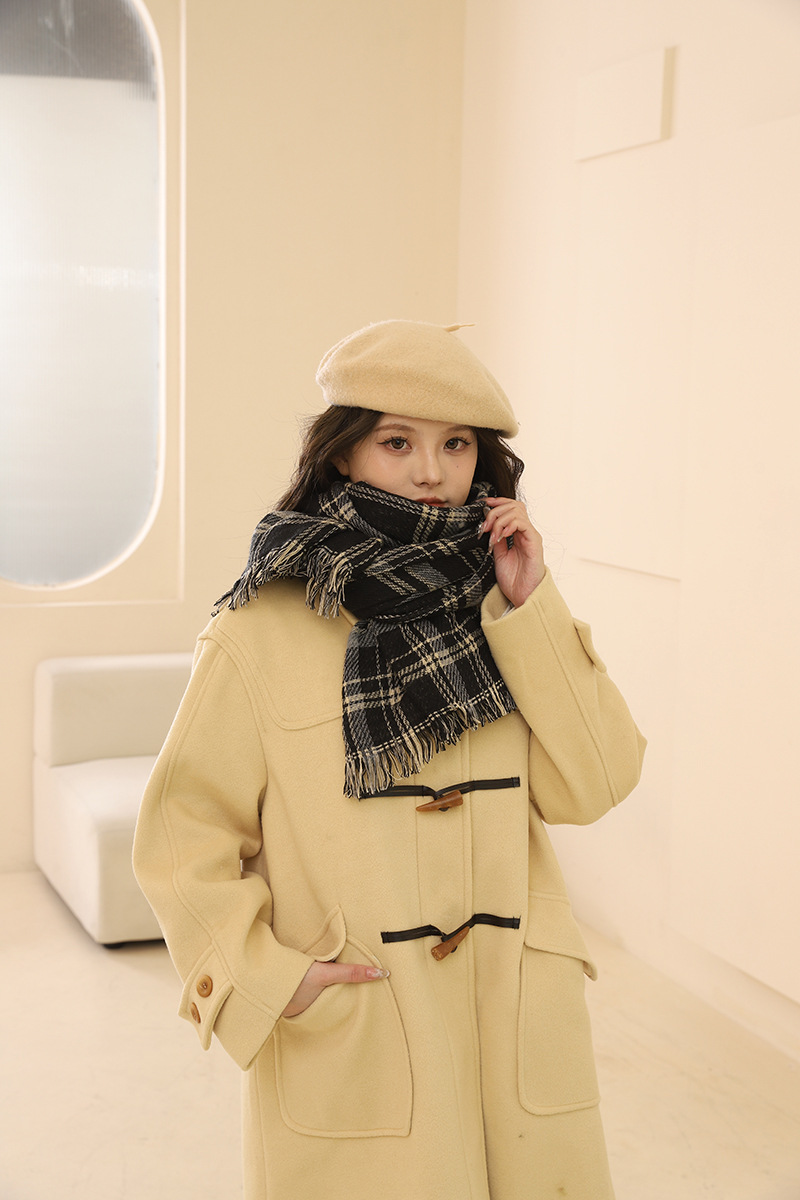 Red scarf women's winter 2024 new Korean version New Year's warm couple Christmas gift checkered pattern_voghion.com