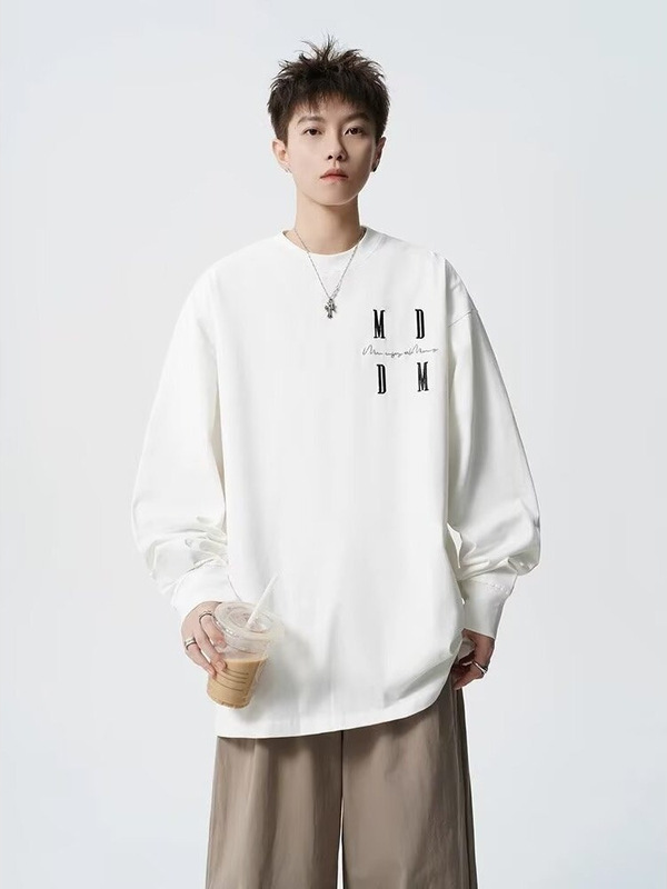 文字刺繍ネジ口長袖Tシャツメンズ新しい気質イントレンディな多用途カップルボトムコットントップ|undefined
