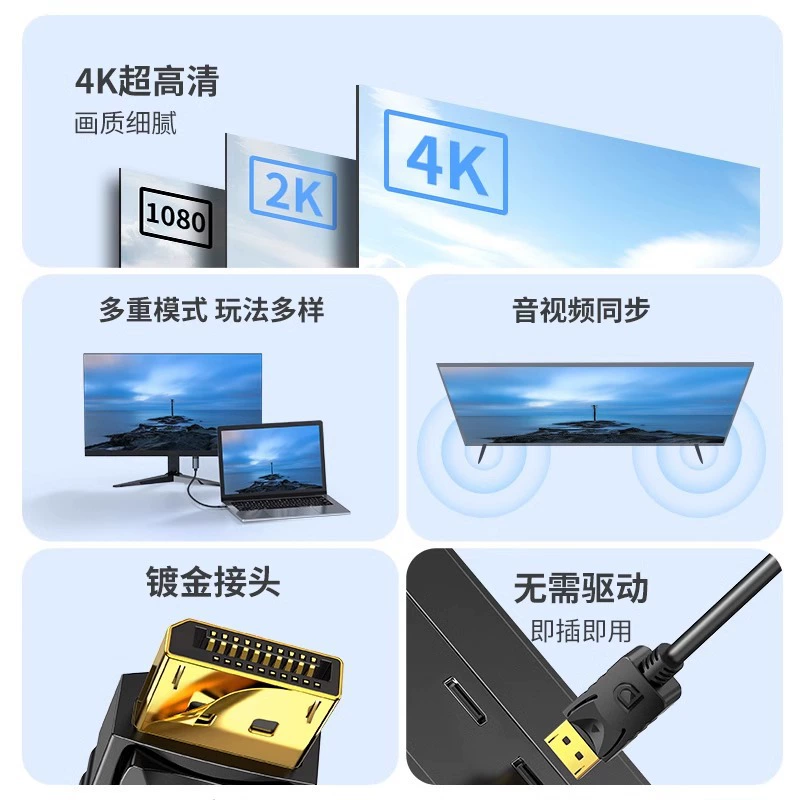 Фабричная продажа DP к HDMI HD 4K@60Hz адаптер металлический экран, противошумная защита, без драйверов для компьютера и ноутбука