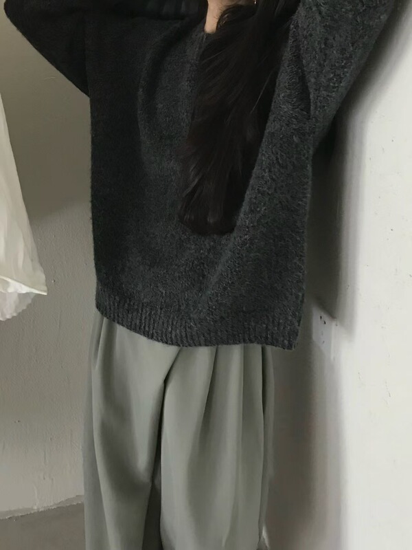 2025秋冬韩版温柔风后背蕾丝贴布纯色套头毛衣女宽松软糯时尚上衣|undefined
