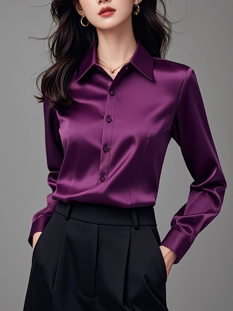 2025 Autumn New High-End Professional Satin Purple Shirt For Women Long Sleeve Formal Fashion Commuting Elegant Blouse_ecoleips.com