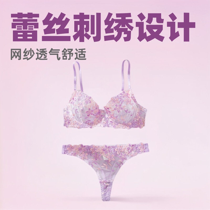 Hera New Cross-Border Thin Lace Embroider Sexy Intimates Set Bra Mesh Comfortable Pure Desire Factory Straight Hair