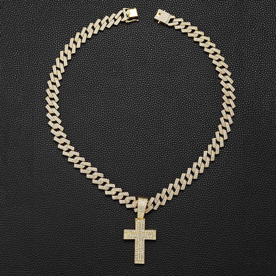 Cross Pattern IG Style Religion Cross Alloy Inlay Rhinestones Unisex Pendant Necklace Necklace Pendant Men Pendant Necklaces