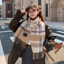 2024新款秋冬季羊毛格子围巾男女通用情侣款加厚保暖围脖披肩两用