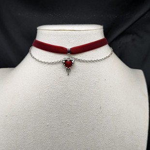 Love pendant red choker collar female neck ring vintage velvet neck chain clavicle chain double layer necklace