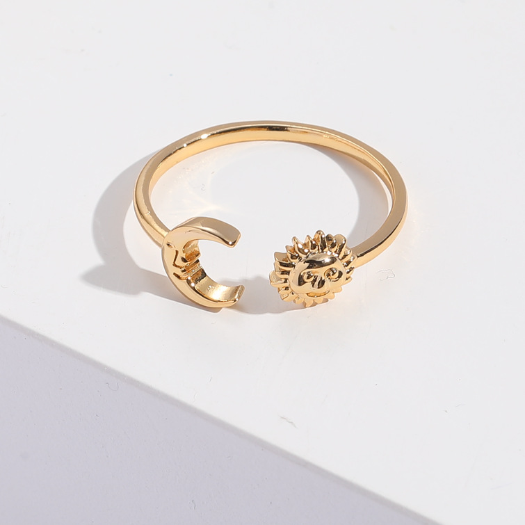 Sun Moon Open Ring Men and Women Couple Adjustable Copper Ring