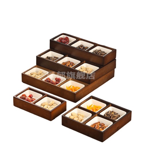Walnut wood color nine-grid tray household snack tray fruit snack tray tea cozy tea tray divided plate