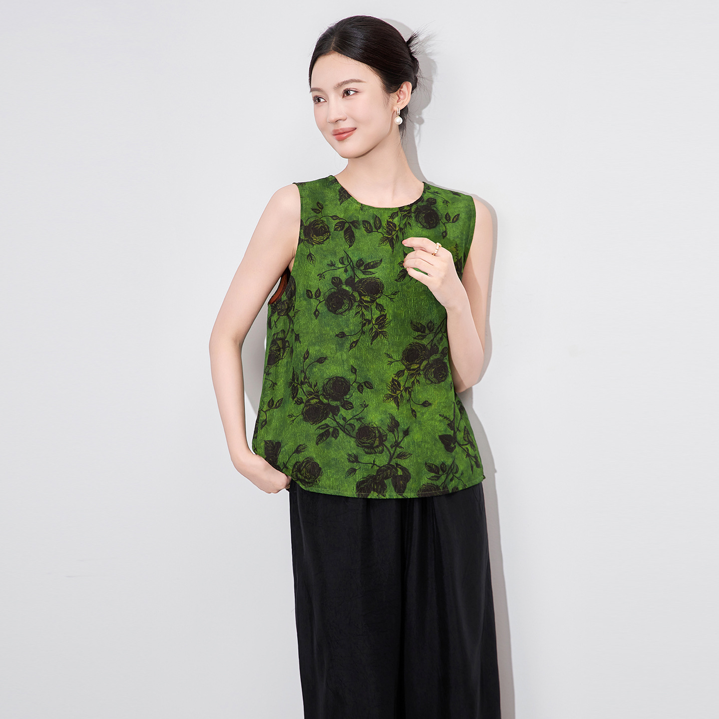 2510109-New Chinoiserie National Style Square Two-Wear Rose Jacquard Fragrant Cloud Gauze Vest Women's Summer New Nanyou