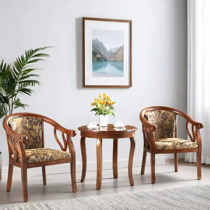 酒店围椅茶几三件套单人休闲宾馆实木客房圈椅洽谈民宿公寓阳台椅