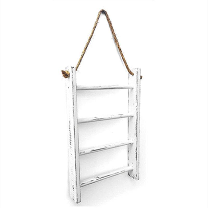 Multi-layer towel rack wooden bathroom rack bathroom storage rack vintage white distressed trapezoidal towel rack