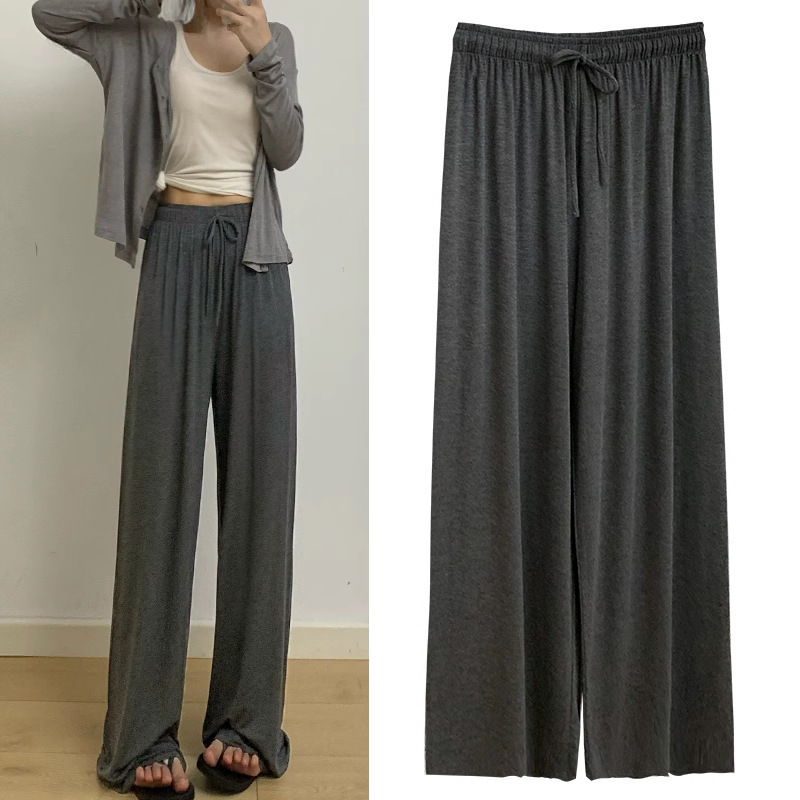 Gray Modal Wide-Leg Pants for Women, Summer Thin High-Waisted Drapey Loose Straight Casual Autumn Mosquito-Proof and Sun-Protective Pants