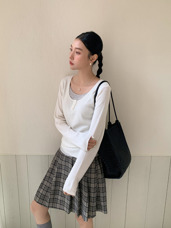 衣尔衫 松弛感！ 简约休闲假两件针织衫女正肩长袖百搭显瘦0524|undefined