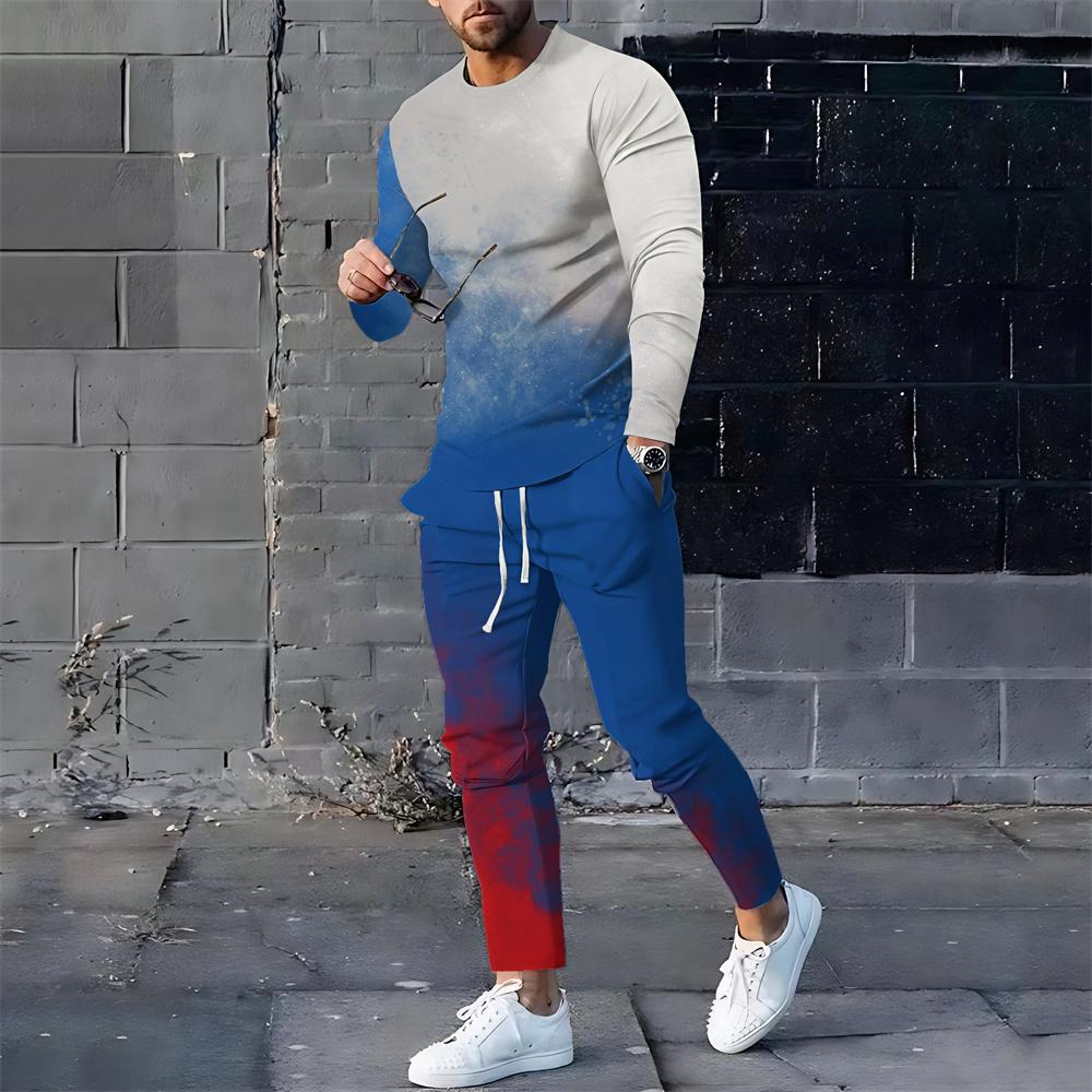 Estilo de diseño degradado estilo popular traje de dos piezas temperamento de moda color en contraste cuello redondo top pantalones con cordón ME6-ML4