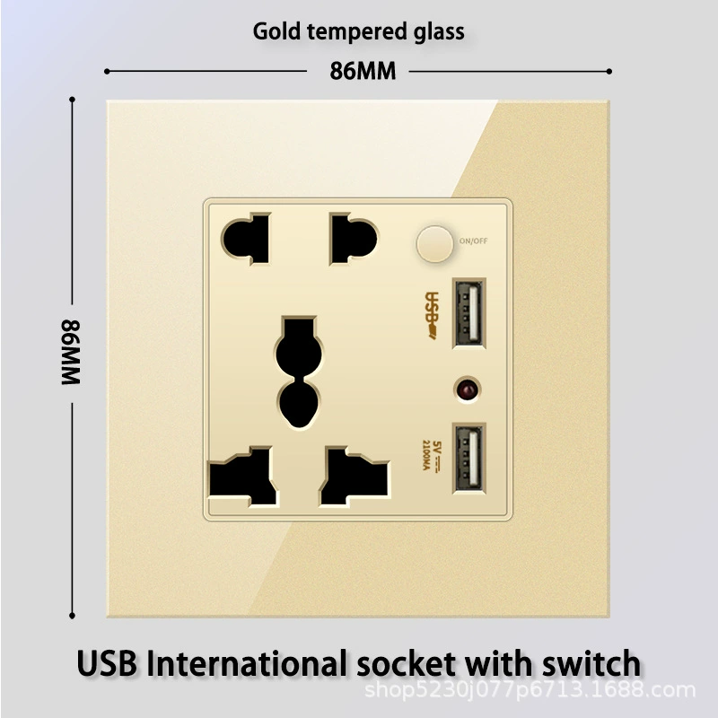 Золотое закаленное стекло в стиле Гонконг и Макао 13A с USB-вилкой электрический выключатель панель пористая Type-C