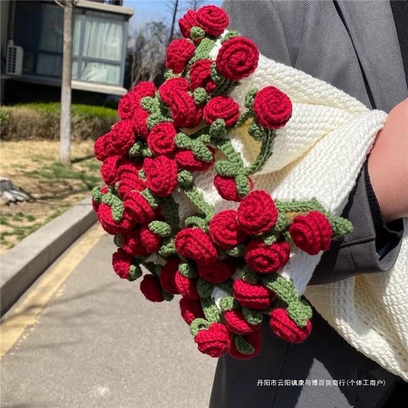 玫瑰花束毯子手工编织材料包毛线团钩织花朵