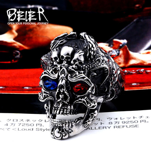 beier European and American retro jewelry wholesale titanium steel men's ring punk domineering skull stainless steel ring