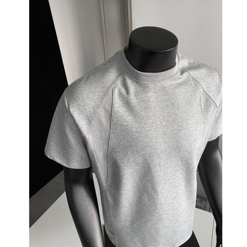 Cleanfit American Heavyweight Deconstructed Short-Sleeved Men's Summer Boxy Version T-Shirt Air Layer Splicing Short-Sleeved Top Cleanfit American Heavyweight Deconstructed Short-Sleeved Men's Summer Boxy Version T-Shirt Air Layer Splicing Short-Sleeved Top