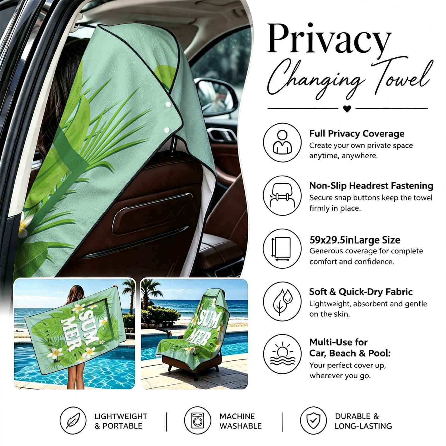 Summer bath towel and car seat cover 2-in-1, ultra-fine fiber outdoor beach and car dual-use universal seat cushion