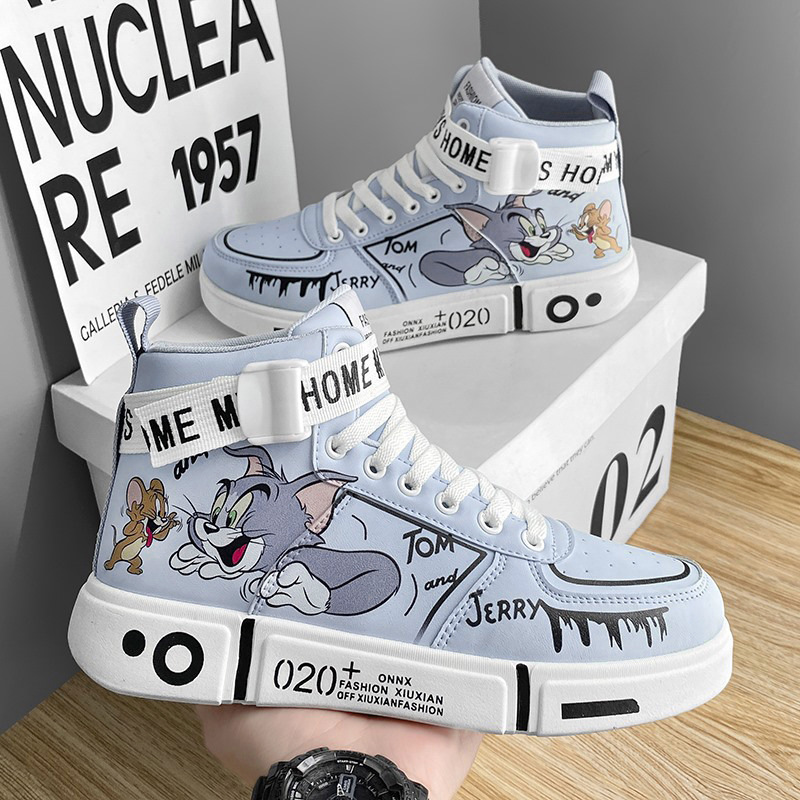 Dibujos animados de dibujos animados al por mayor gato y ratón de dibujos animados nombre conjunto Zapatos altos zapatos blancos casuales pareja estudiante deportes tablero zapatos