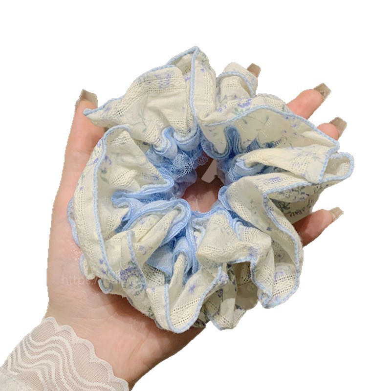 Küçük çiçek desenleriyle süslenmiş, çift katmanlı mavi baskılı dantel saç tokası, lüks saç aksesuarı._voghion.com