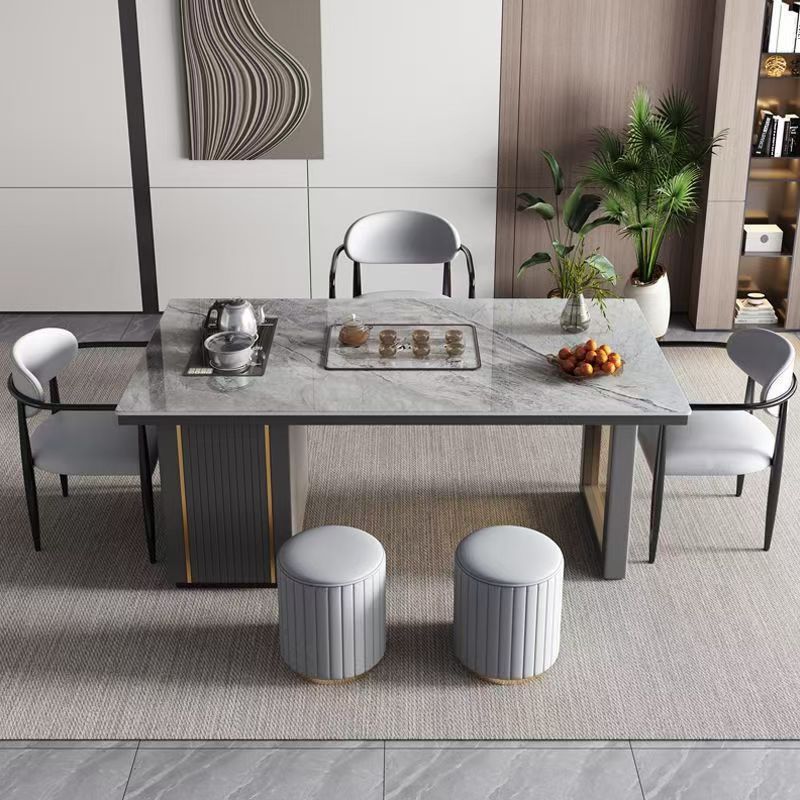 Red de Internet mesa de té de losa de roca de lujo ligero de estilo italiano, un conjunto completo de mesas y sillas de té de kung fu de oficina, mesa de té rectangular