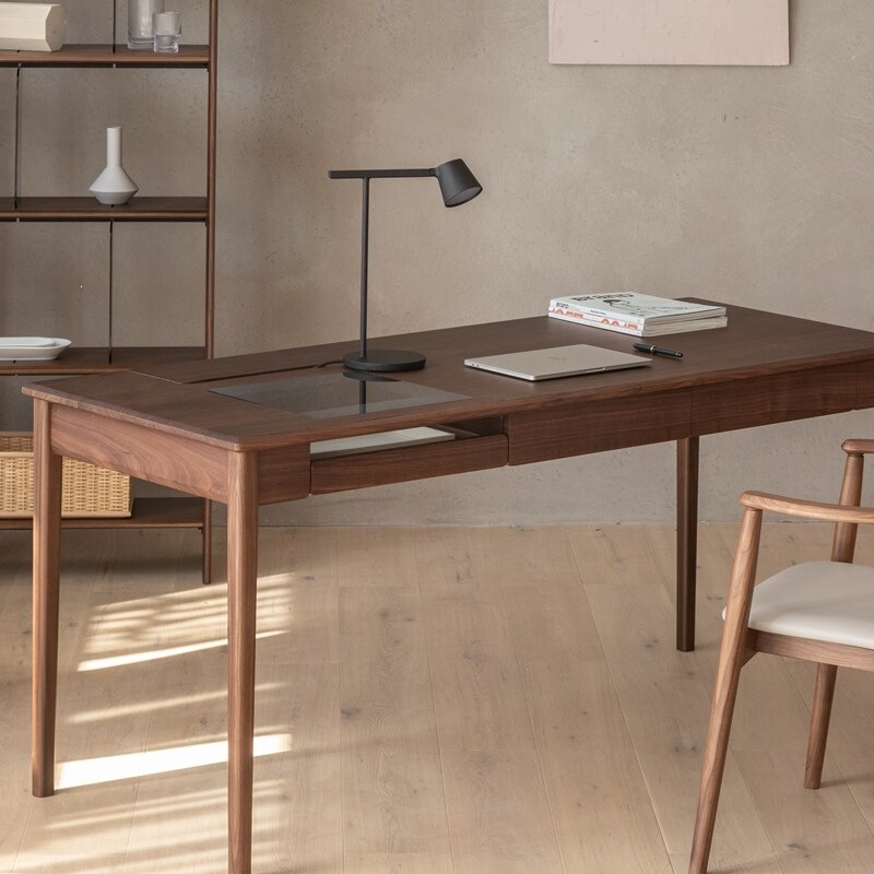 North American black walnut computer desk, 1.5m, solid wood desk, modern and minimalist design, suitable for home office or study