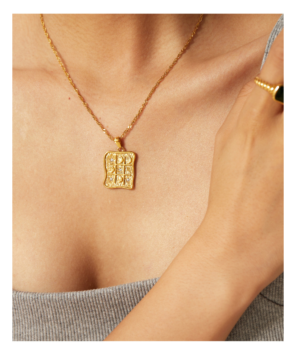 Retro Star Moon Stainless Steel Titanium Steel Plating Zircon Pendant Necklace