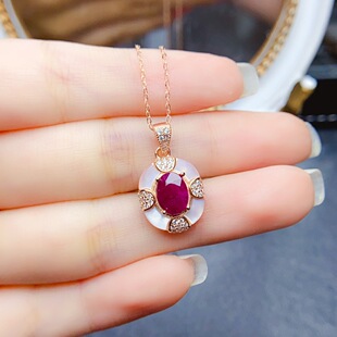 New natural ruby pendant S925 silver inlaid main stone 6*8mm Joker net red explosions women's jewelry wholesale