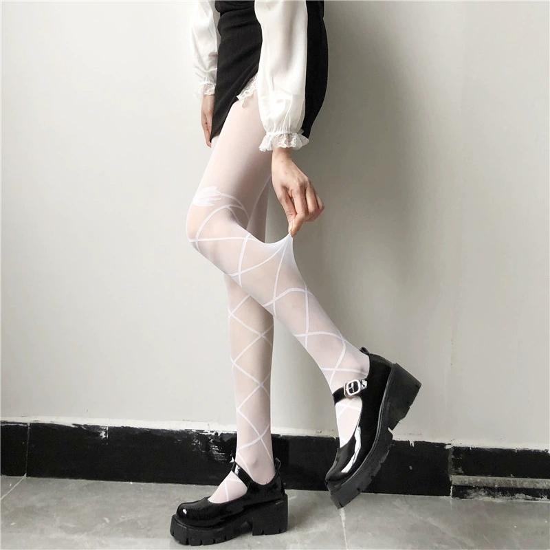 Пояс с бантом, белые тонкие милые sexy колготки, стиль Lolita